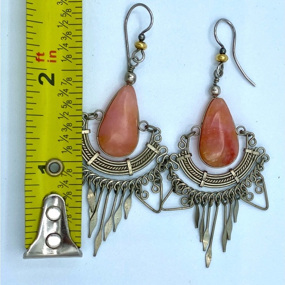 gemstone handmade dangle drop earrings kinetic boho modernist tribal wire - Picture 1 of 3